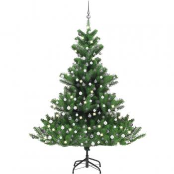 vidaXL Nordmann Fir Artificial Christmas Tree LED & Ball Set Green 210cm