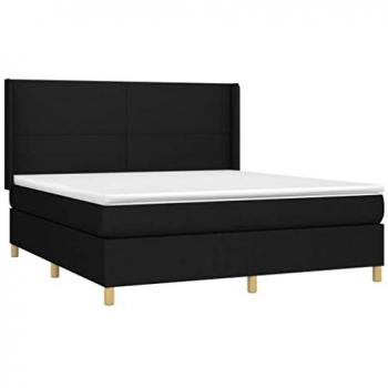 Cama box spring colchón y luces LED tela negro 160x200 cm