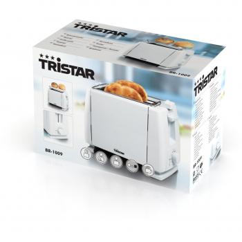 Tristar BR-1009 Tostadora para 2 rebanadas de pan, 2 Ranuras cortas, 6 ajustes de tostado, con soporte para calentar panecillos o bollería, botón de cancelación, base antideslizante, 650 W