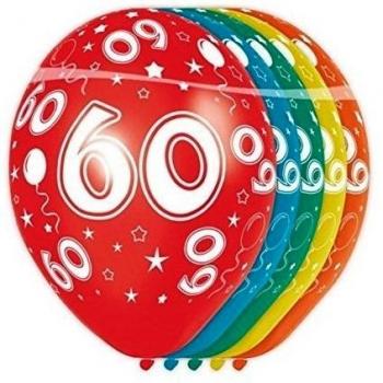 Folat - 60 Año Helio Adecuado Metálico Globos para Fiesta Decoración - Multicolor - 12In/30cm - 5 piezas