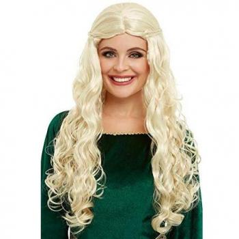 Smiffys Medieval Dragon Goddess Wig Peluca de diosa, color amarillo