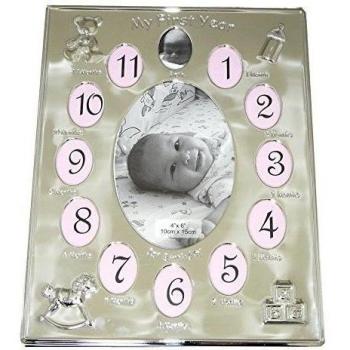 Silver Plated ' My First Year ' Photo Frame Babys First Birthday Christening Gift - Holds 13 photos