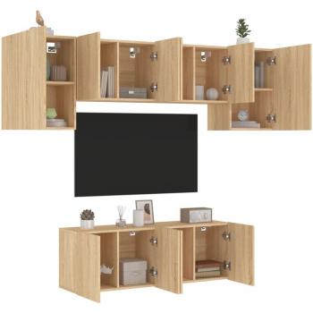 Mueble de TV de pared 6 piezas en madera de ingeniería roble Sonoma Marrón