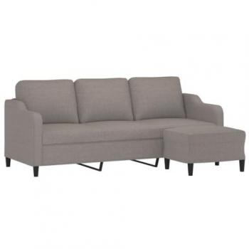 Sofá de 3 plazas con taburete de tela gris taupe 180 cm