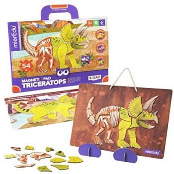 Maletín Magnético Triceratops Mier Edu ME0545 - Puzzles por piezas, fomenta la imaginación y creatividad, juguetes magnéticos para niños a partir de 3 años