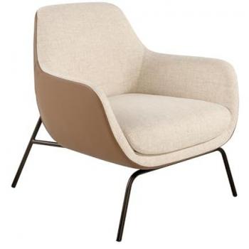 Sillón Confidente Tapizado en Tela Color Crema con Respaldo en Polipiel Marrón y Estructura de Acero Negro - 77 x 76 x 84 cm