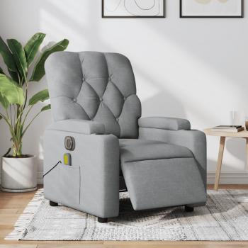 Sillón reclinable de masaje eléctrico tela gris claro, gris oscuro y negro - vidaXL Sillón cómodo para dormitorio, silla relax y sofá