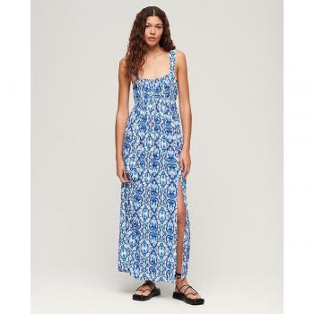 Superdry Women's Tie Back Maxi Dress in Blue Tile Print