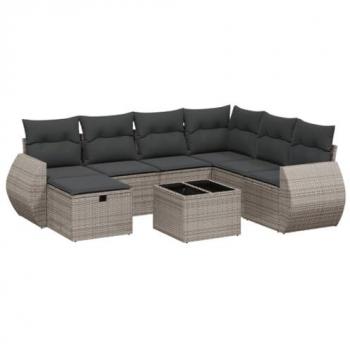 8-Piece Grey Poly Rattan Garden Sofa Set with Cushions
