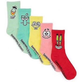 Calcetines Unisex para Adultos Bob Esponja (Pack de 5) Amarillo, Verde y Rojo 7 UK-11 UK