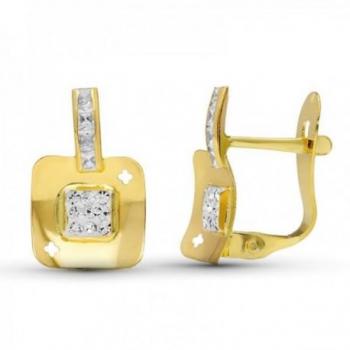 Pendientes Oro Bicolor 18k Niña Primera Comunión 12mm Circonitas Barras Verticales Palillo