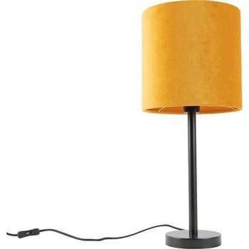 Lámpara de mesa Art Deco negra con pantalla amarilla 25 cm