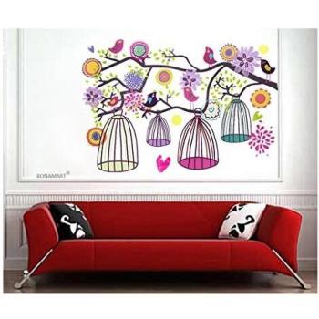 Flor y jaula de grillos - etiquetas de la pared - Mural - sala de niños sala de estar - Pegatinas Pared Casa Art Deco Adhesivos de pared vinilo removible cita