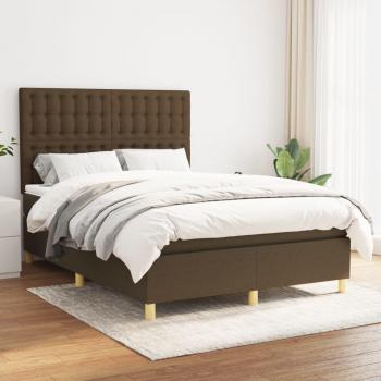 Cama box spring suave con colchón de tela marrón oscuro 140x190 cm