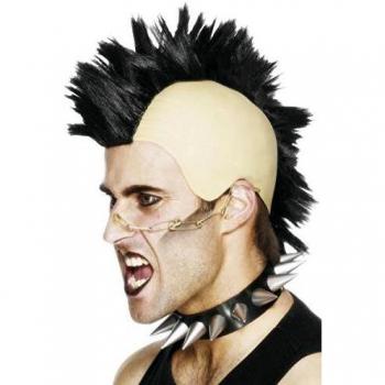 Smiffys-42210 Indio Peluca de mohicano, Color Negro, Tamaño único