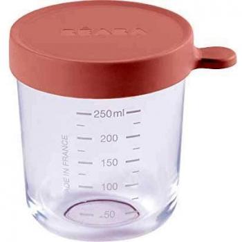 Béaba, Baby Food Storage Container, Glass Conservation Jar, Graduation Measuring Scale, Heat and Thermal Shock Resistant, 250 ml, Made in France - Old Pink