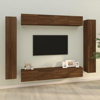 Set de muebles de TV 8 piezas madera contrachapada color roble marrón 100 x 30 x 30 cm, Mueble de salón, Mueble para televisor, Mesa de TV