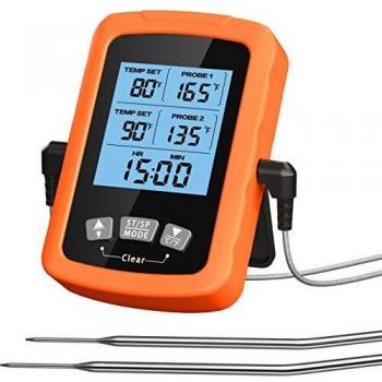 Cocoda Termometro Cocina, Termómetro Digital de Cocina Impermeable con Doble Sonda de 6.4 Largo & Lectura Instantánea, Retroiluminación LCD & Temporizador, Termometro Barbacoa para Horno Carne Comida