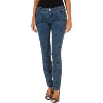 Pantalón Tejano Largo Estampado y Elástico para Mujer Met 10DB50210 - Algodón Azul - Talla 24