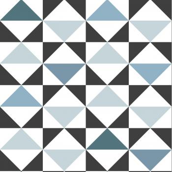 Papel pintado geométrico triángulos negro, blanco y azul vintage - 0,53 x 10,05 m