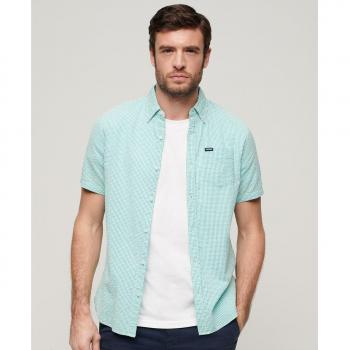 Superdry - Camisa de hombre de manga corta Seersucker turquesa
