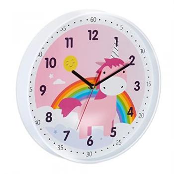 Reloj de Pared Unicornio Infantil, Ø 30 cm, con Números, Decoración para Habitación Infantil, Reloj de Pared Colorido en Plástico - Relaxdays