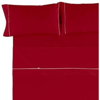 Es-Tela - Juego de sábanas liso con biés, color burdeos, cama de 150 cm