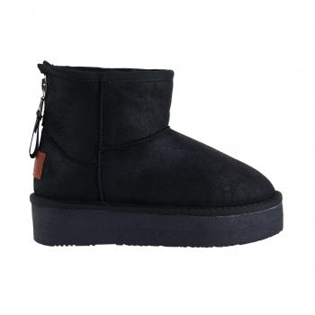 Botas australianas para niña marca B&W en color negro, con plataforma, cierre trasero de cremallera y forro interno para dar calor