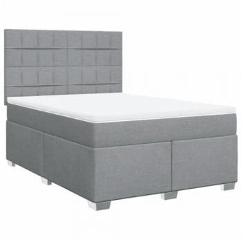 Cama box spring con colchón de muelles gris claro 140x200 cm tela