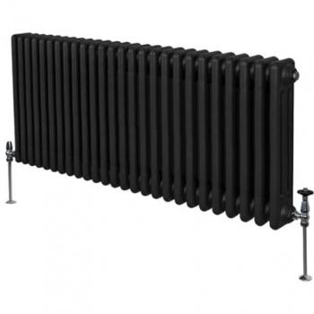 Radiador Tradicional Horizontal de 3 Columnas 600 x 1192 mm - Negro, Acero, Montado en Pared, Kit de Fijación y Cepillo de Limpieza Gratis