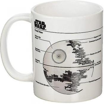 Taza Bosquejo de la Estrella de la Muerte de Star Wars en color blanco, negro y gris, tamaño único