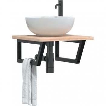 Estante de lavabo de pared de acero y madera maciza de roble marrón vidaXL