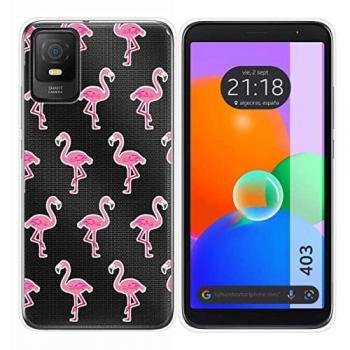 Funda Silicona Transparente para TCL 403 con Diseño de Flamenco