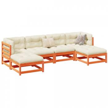 6-Piece Garden Sofa Set with Cushions in Wax Brown Solid Pine Wood