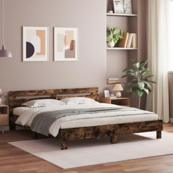 Cama con cabecero de madera multicapa roble ahumado 180x200 cm