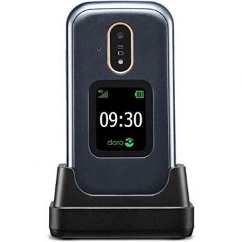 Doro 7080 Teléfono Móvil 4G Dual SIM con Tapa para Mayores con Whatsapp para Videollamadas, Facebook, Botón de Asistencia con GPS y Base de Carga [Versión Española y Portuguesa]