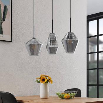 Lámpara colgante Ekkis de Lindby, 3 luces, alargada, color gris humo, diseño vintage, hecha de vidrio, tipo de casquillo E27, adecuada para salón y comedor