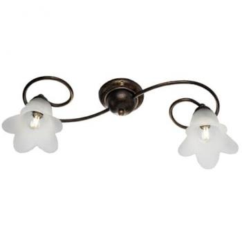 Plafón de Hierro Marrón Dorado con Dos Pantallas de Cristal Blanco 56x26x h17 cm
