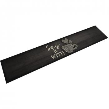 Alfombra de cocina lavable terciopelo negro 60x300 cm Taza