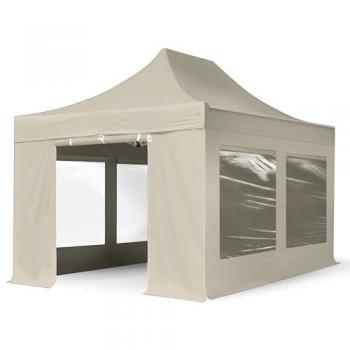 Carpa Plegable 3x4,5m Profesional Aluminio 40mm con Laterales y Ventanas Panorámicas Crema