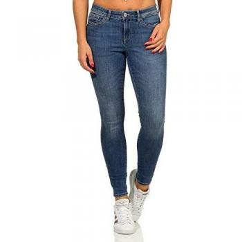 ONLY Wauw Life Mid Skinny Fit Jeans with Light Destroyed Effects, Medium Blue Denim, Women's XL