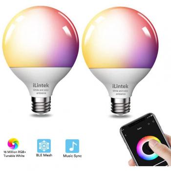 Bombillas led E27 - iLintek Bluetooth G95 13W Coloreado Bombilla de Luz Bombilla Regulable Control Remoto Compatible Alexa y Google Home