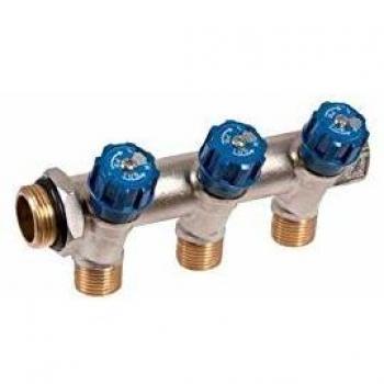 Colector Sanitario PBTUB con Grifos Integrados Remotos, 3 Salidas, Color Azul