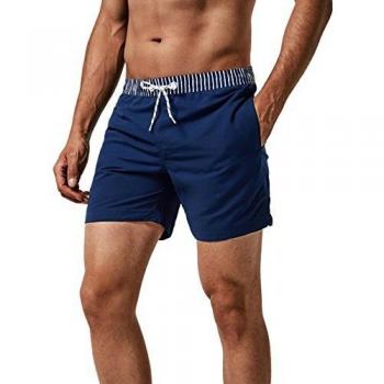 MaaMgic Shorts de Baño para Hombre Shorts de Playa Traje de Bañode Secado Rápido para Vacaciones Diseño a Rayas, Cinturón a Rayas Azul Marino XL
