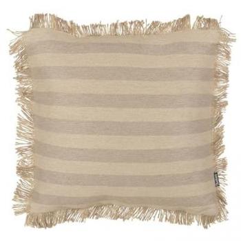 Cojín Decorativo de Yute Beige 45 x 45 cm con Funda Extraíble y Borde Trenzado