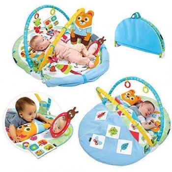 Yookidoo Play 'N' Nap Baby Activity Gym. Estera de juego infantil con manta plegable, almohada para la barriga y juguetes sensoriales para recién nacidos. Lavable a máquina, de 0 a 12 meses