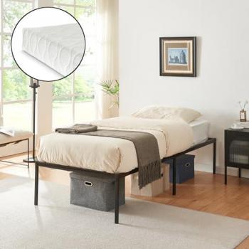 Cama de metal Vårdö con colchón de espuma fría 90 x 200 cm - Negro
