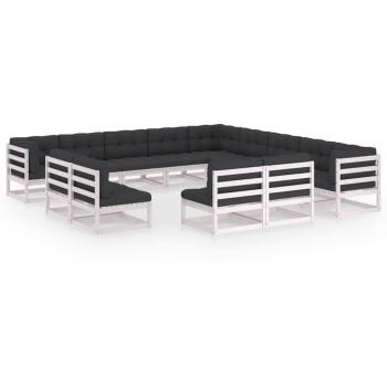 vidaXL Conjunto de Muebles de Jardín 13 Piezas con Cojines en Madera Maciza de Pino Blanca