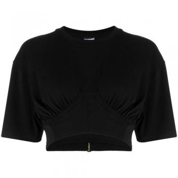 Jacquemus Women's Black Draped Detail Crew Neck T-Shirt - Size Medium