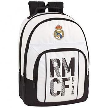 Real Madrid CF Equipaje para niños Mochila Grande Doble Adaptable a Carro, Blanco, 42 cm